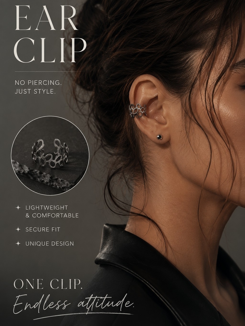 Stylish Silver Ear Cuff Clip - No Piercing Needed